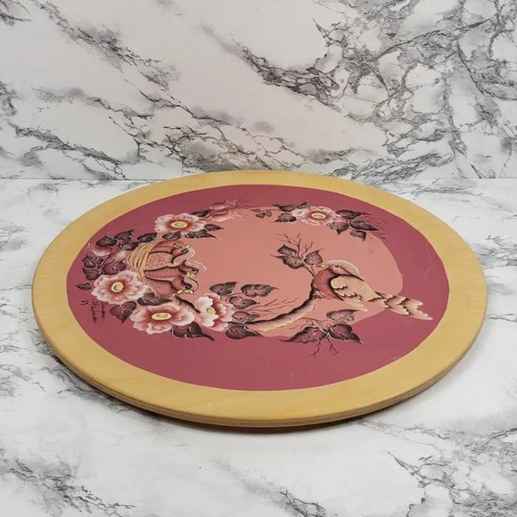 Wood Plate Handmade Hand Painted Signed Vintage - Picture 2 of 9